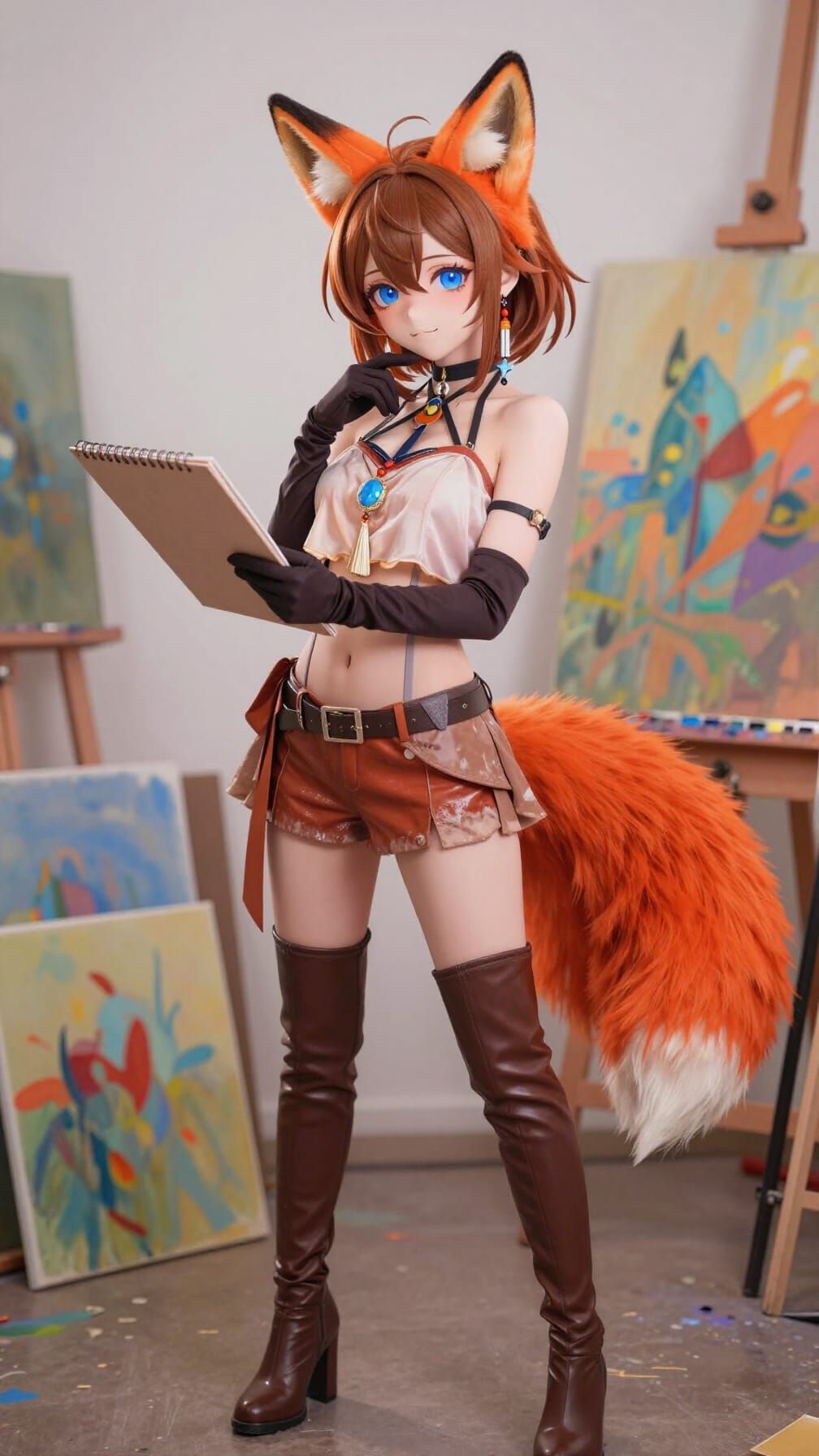 Anime Fox V-Tuber Artist in Bohemian Style