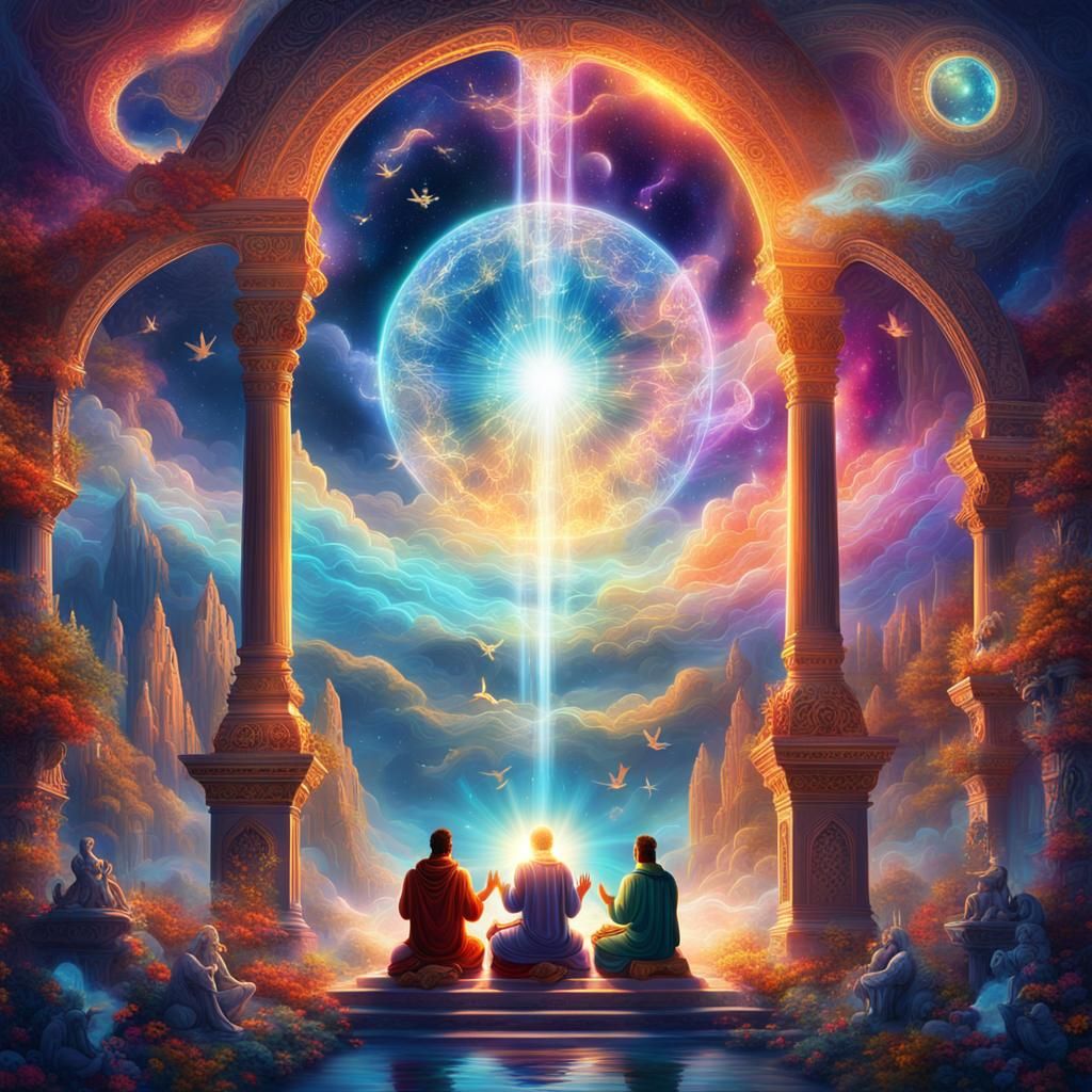 Celestial Beings Praying in Divine Light: Digital Art