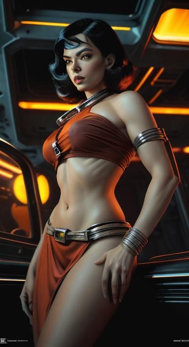 Sci-Fi Alien Pinup in Retrofuturistic Art Deco Style