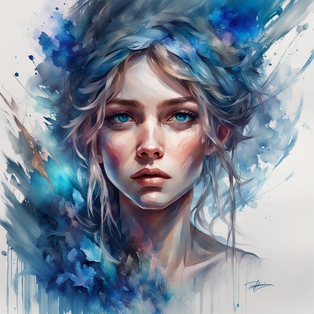 Sapphire Crystal Girl Portrait in Impressionistic Style