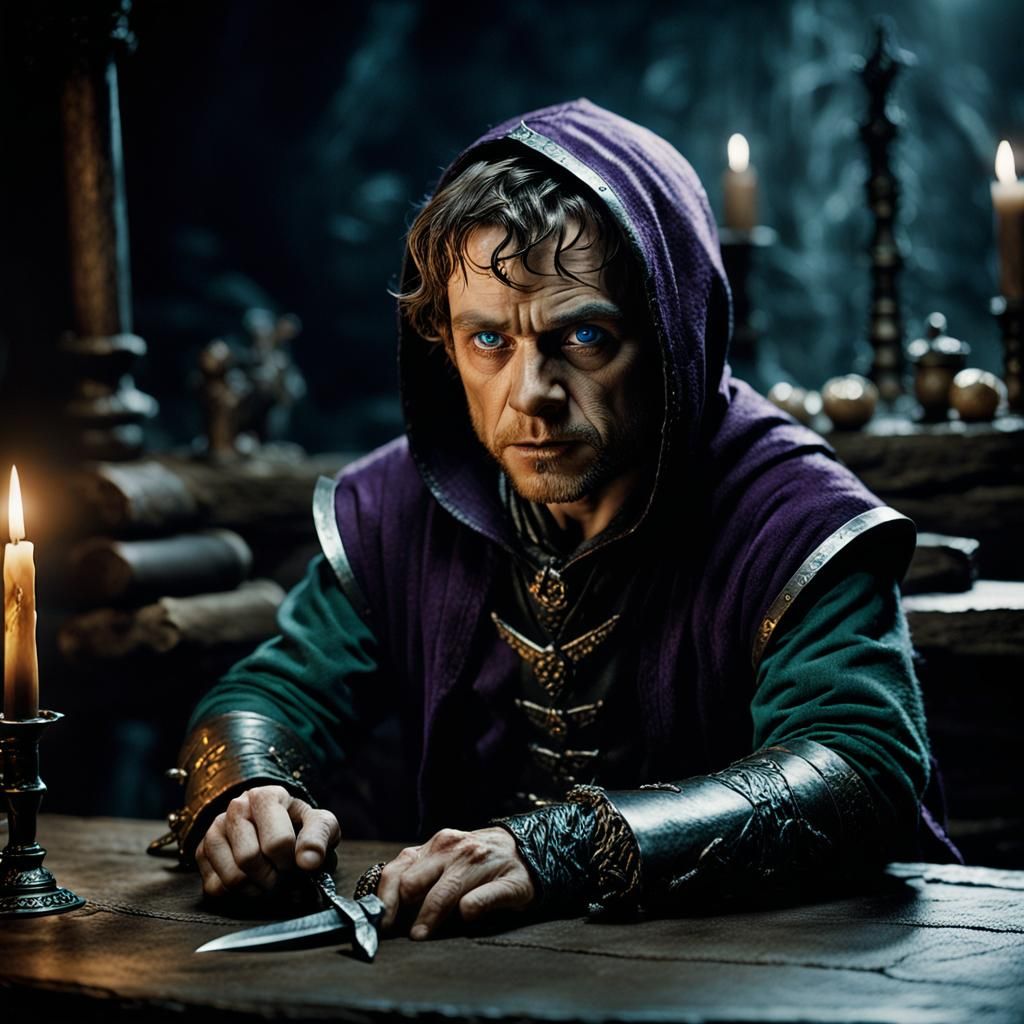 Halfling Rogue in Dark Setting: Cinematic Film Still