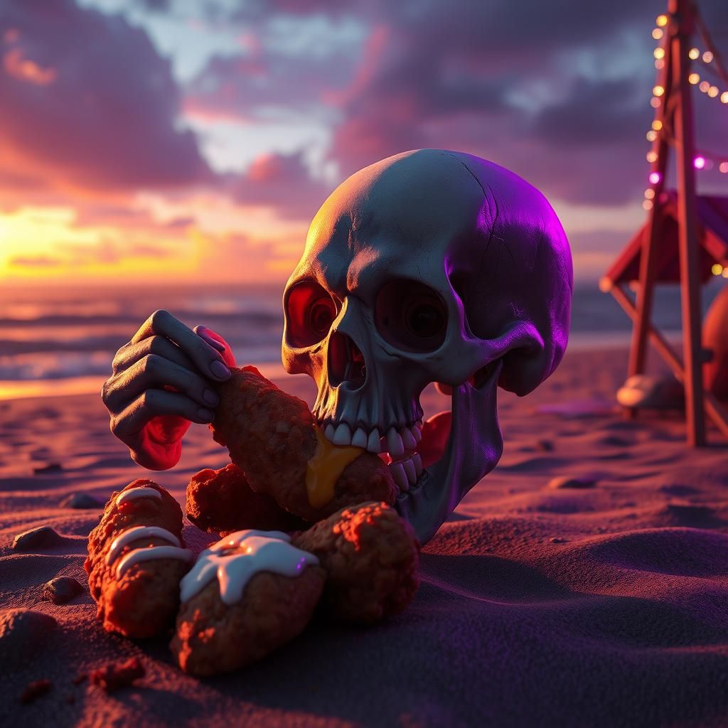 Skull Enjoys Chicken Tenders: Dark Fantasy Art