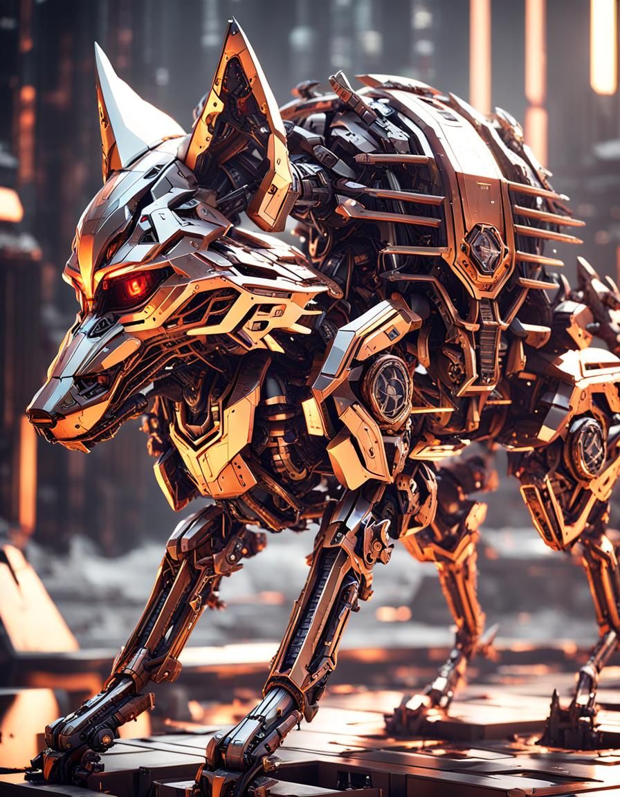 Futuristic Sci-Fi Demon Fox in Polished Metal