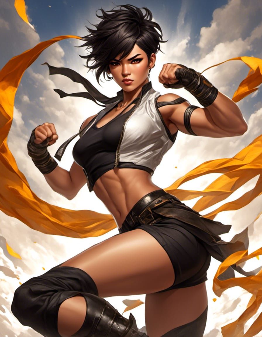 Androgynous Tomboy High Kick Fantasy Art