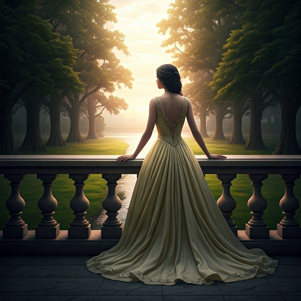 Elegant Enchantress Amidst Sunset Oaks