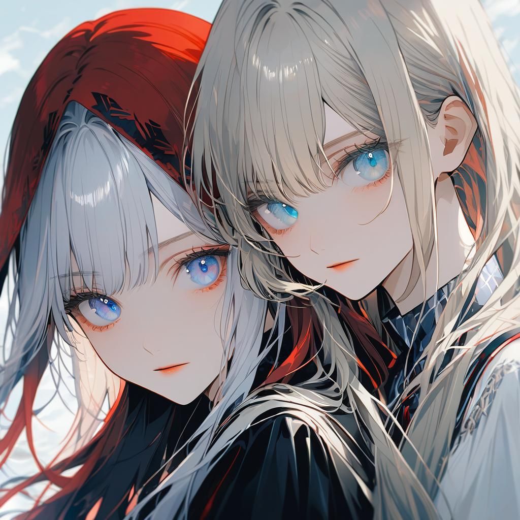 Portrait of Two Girls with Red and Blonde Hair