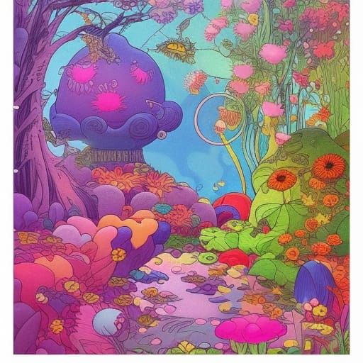 Dreamlike fantasy garden with a petting zoo by Kerby Rosanes, by Asaf Hanuka, by Charlie Bowater, by Ilya Repin, by Alph...