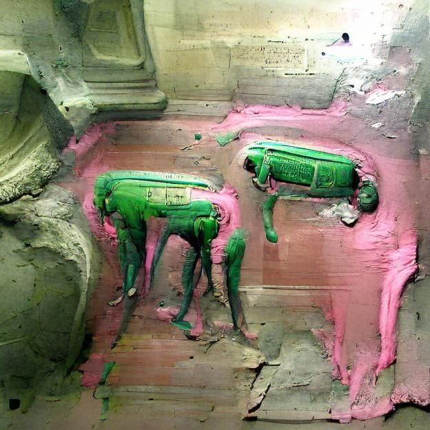 Abstract Twins in Green and Pink Paint
