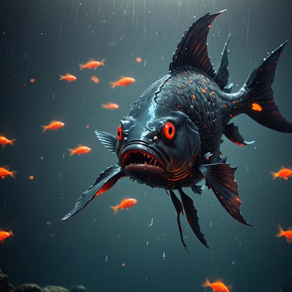 Aquatic Horror: Bioluminescent Fish in Murky Depths