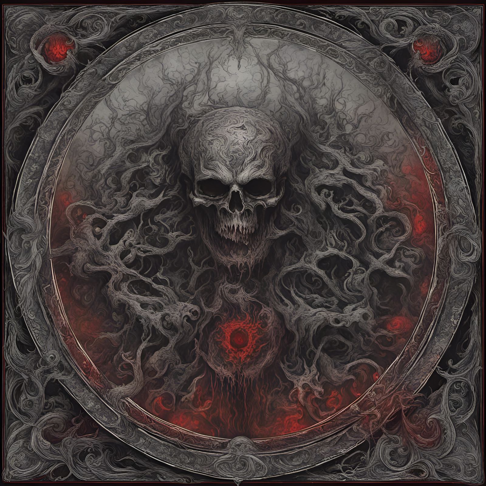 Infernal Red Mist with Celtic Patterns in Black Metal Style