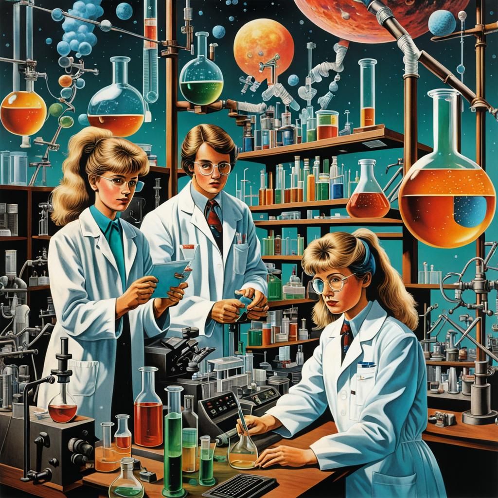80s Science Collage Featuring Chemists