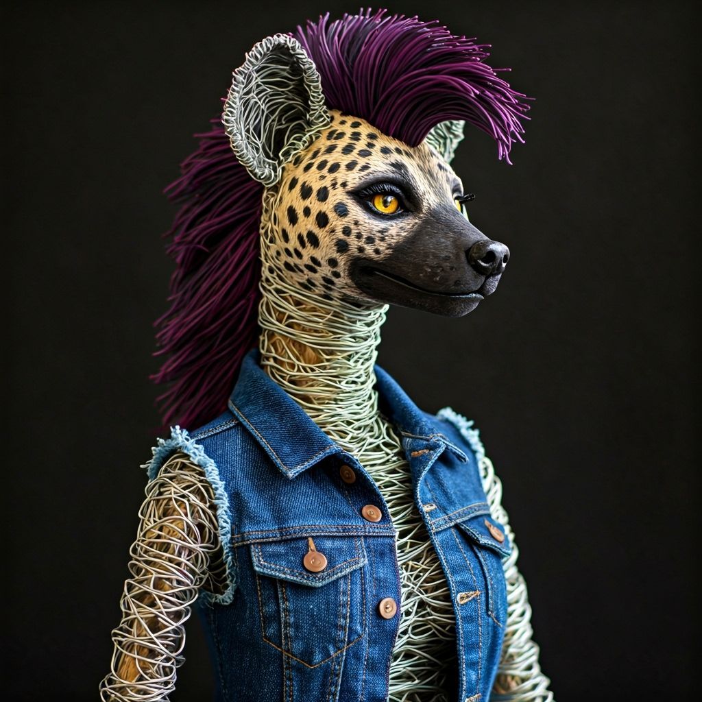 Wire Hyena Sculpture in Mixed Medium Folk Art