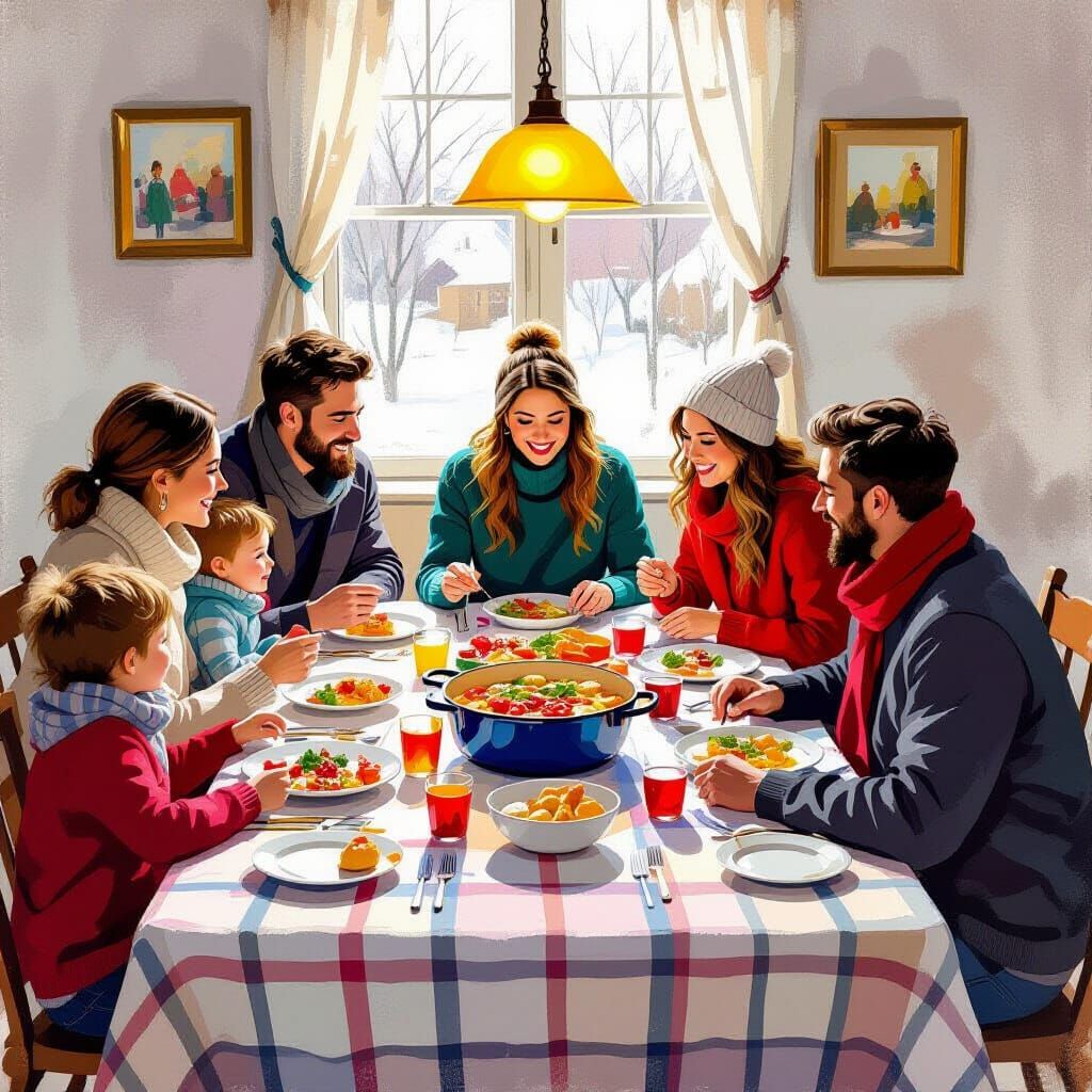 Diverse Family's New Year's Potluck Dinner