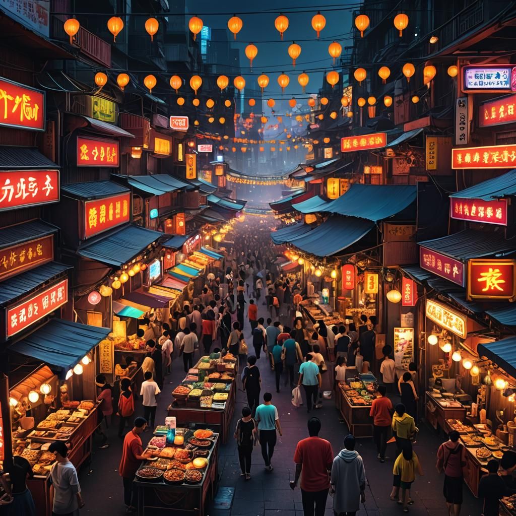 Vibrant Night Market Scene in Ultra High Definition