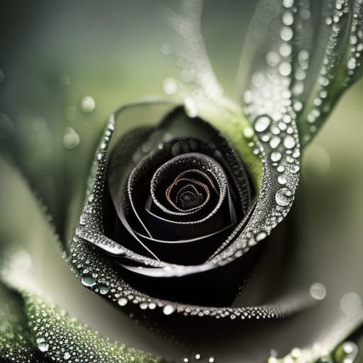 Detailed Black Rose with Fluid Fractals and Shimmering Light