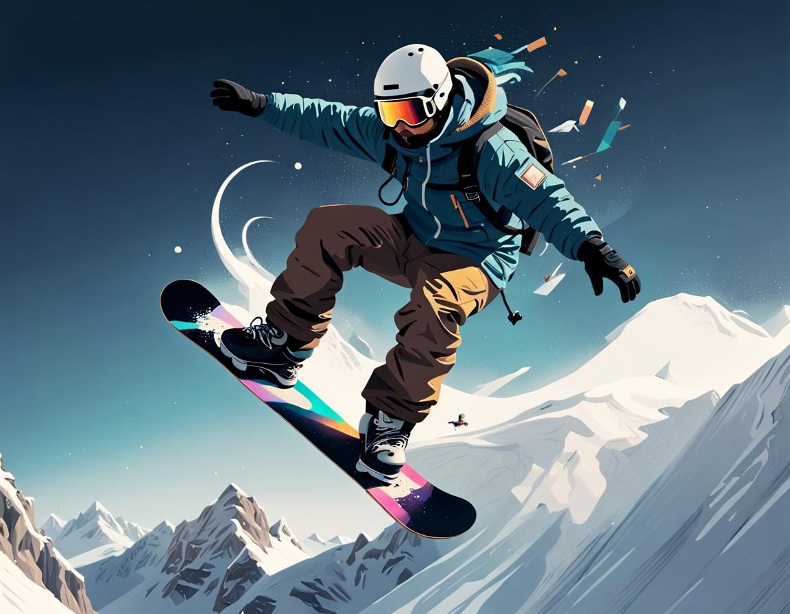 Snowboarder in Space Art Style Illustration