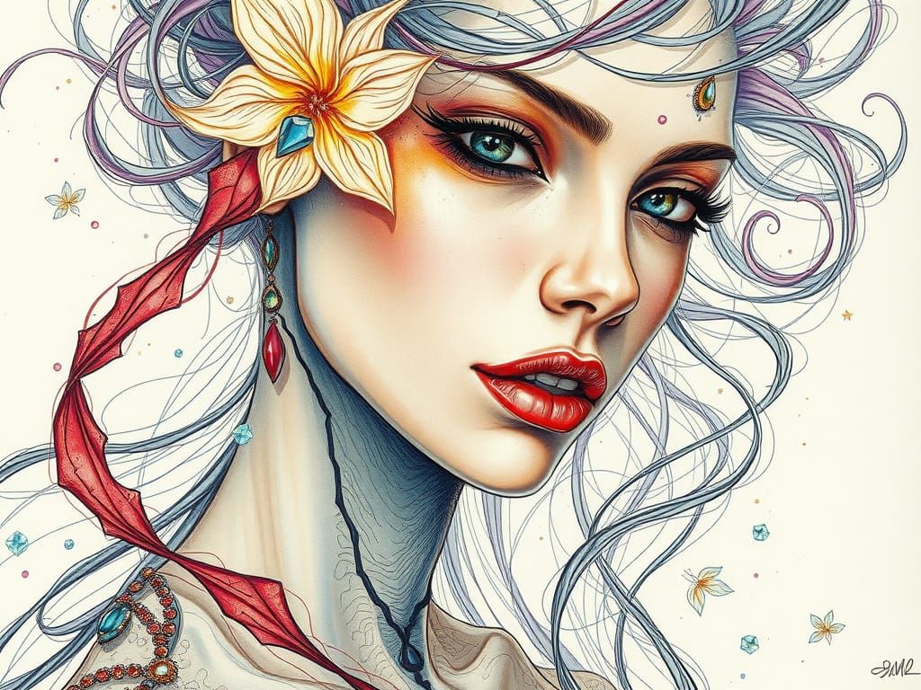 Mystic Magic Woman: Egon Schiele-Inspired Digital Art