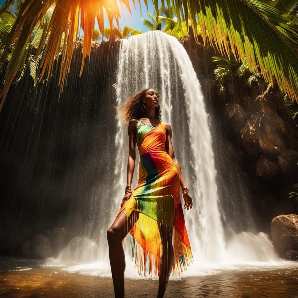 Jourdan Dunn Rainbow Dress Waterfall Portrait