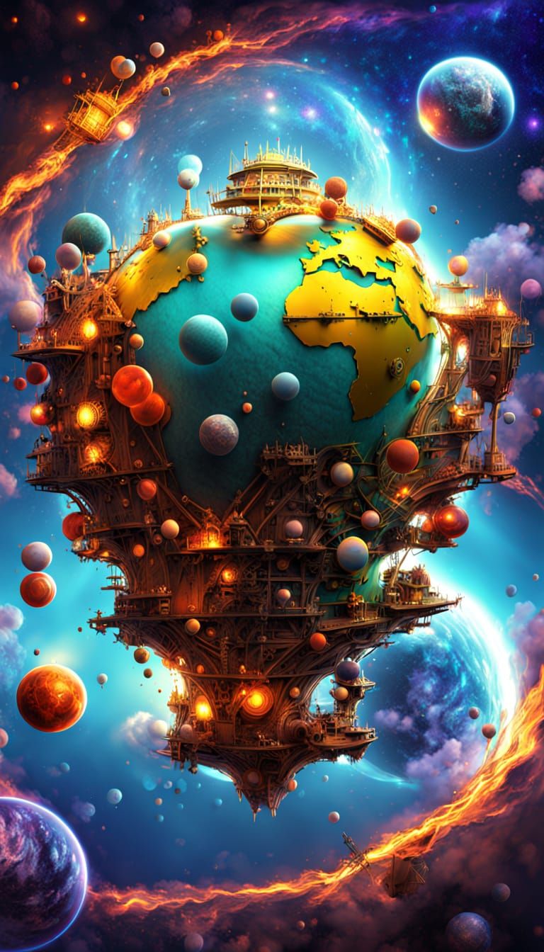 3D Cyberpunk Artwork with Vibrant Analogous Colors and Fract...