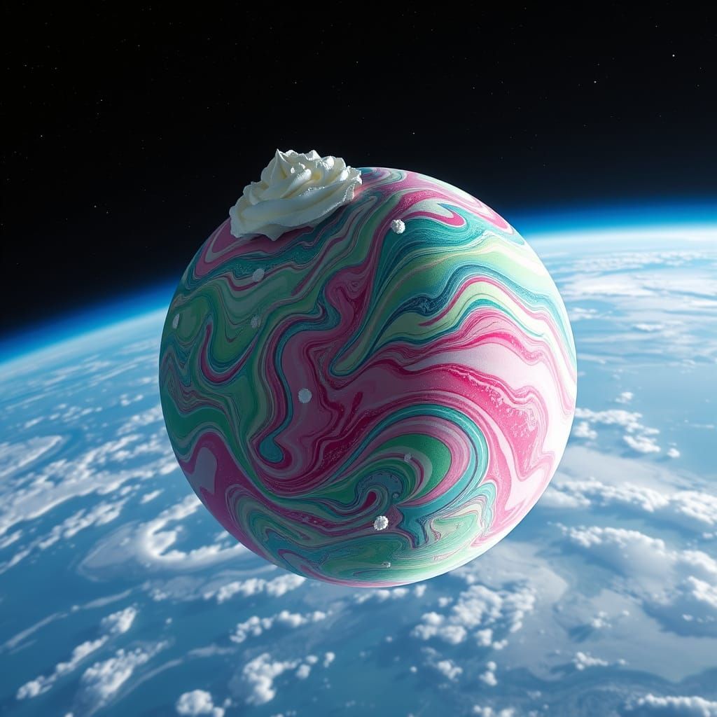 Earth Made of Swirled Ice Cream, Surreal View