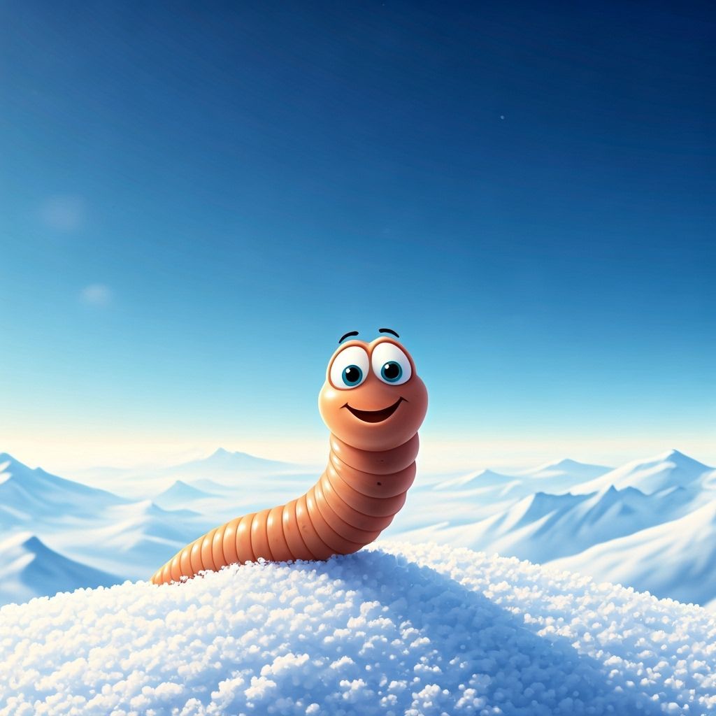 Cute Earthworm in Snowy Heaven Landscape