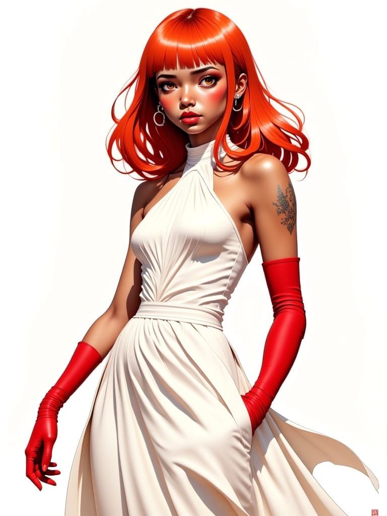 Striking Redhead in Nagel Style Illustration