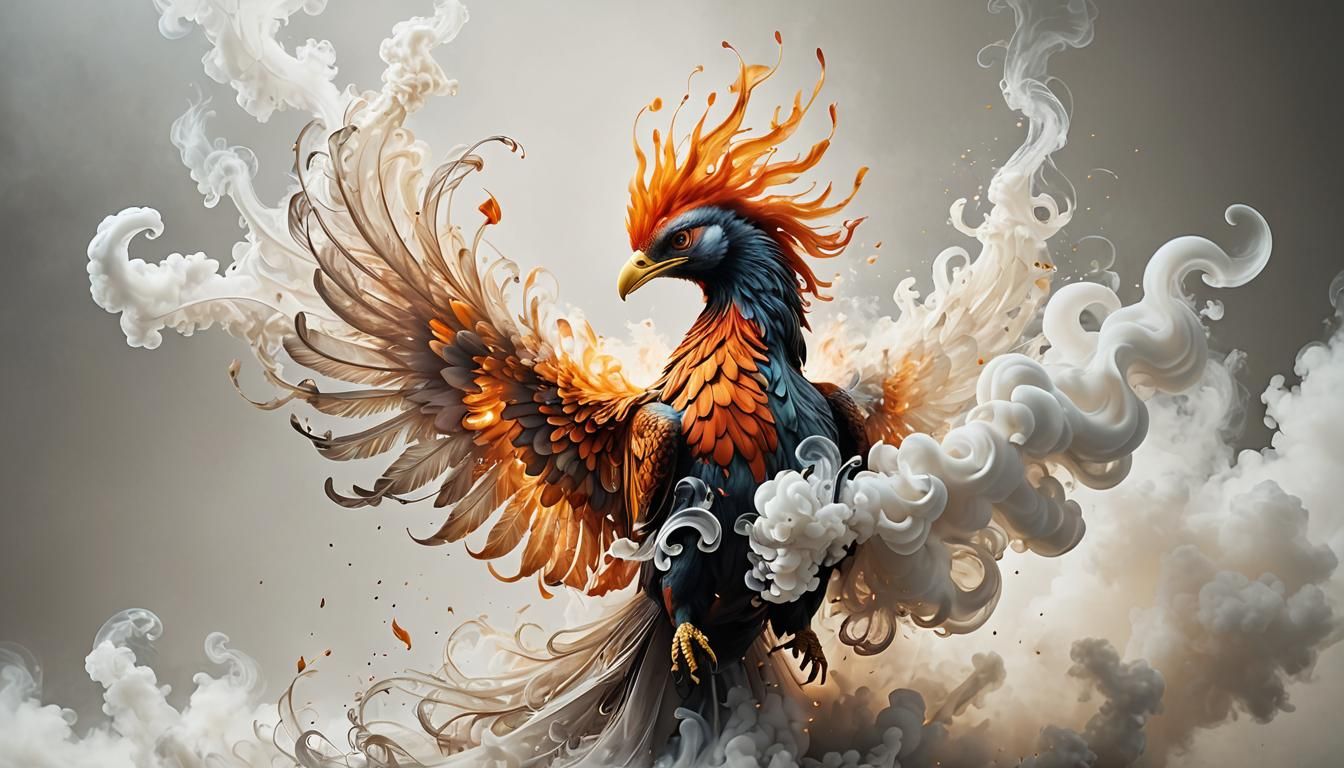Majestic Phoenix Rising: Smoke and Fire Illustration