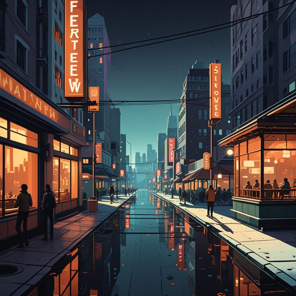 Stylized Cityscape Illustration in Painterly Style