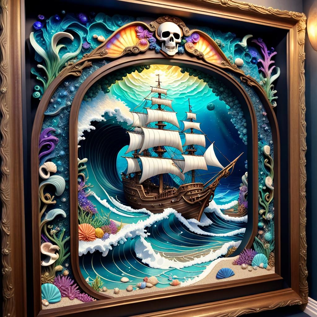 Epic Ocean Wave Attacks Shimmering Pirate Treasure