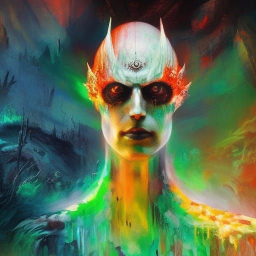 Obsidian Faced Alien Deity Portrait