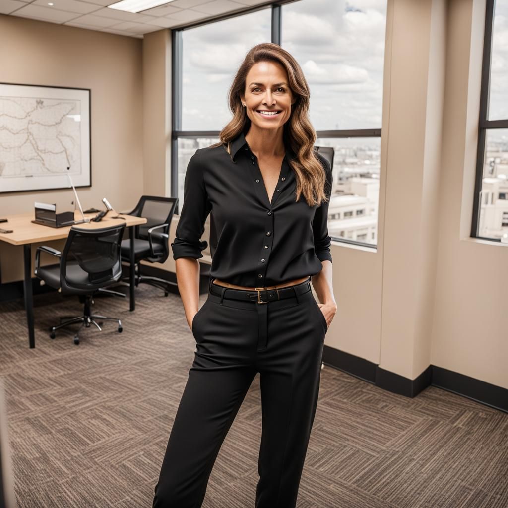 Woman in Business Attire Inside Minimalist Office
