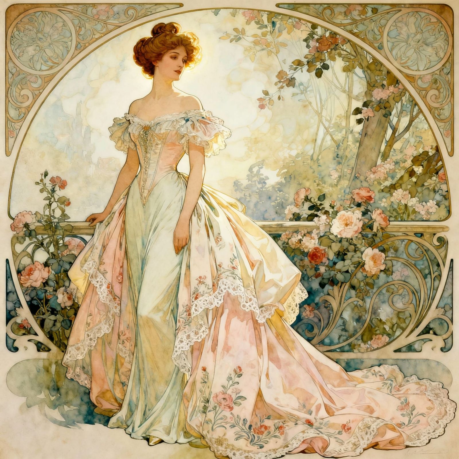 Art Nouveau Belle Epoque Woman in Ballgown