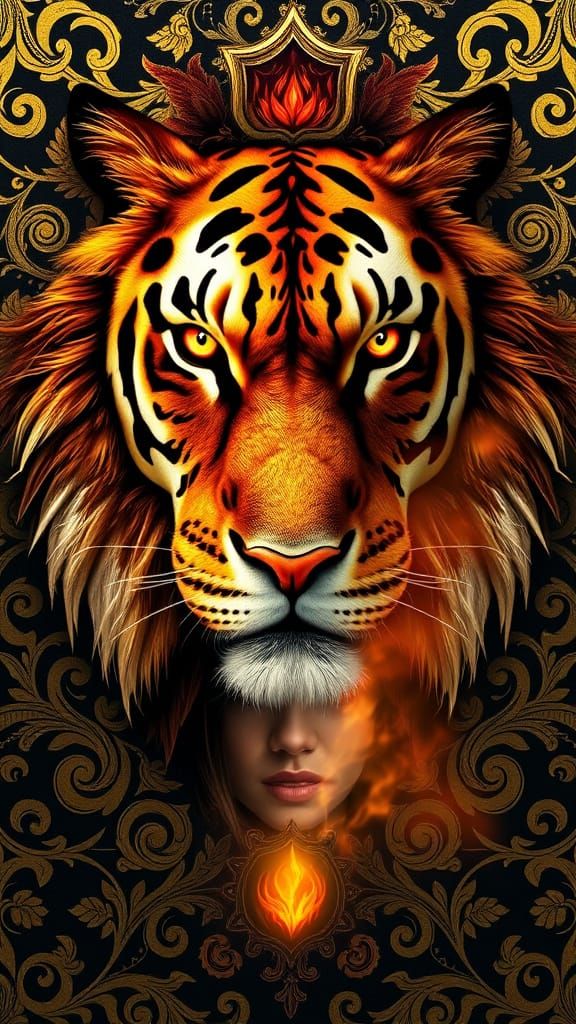 Majestic Lion-Tiger Hybrid Emerges from Whimsical Background