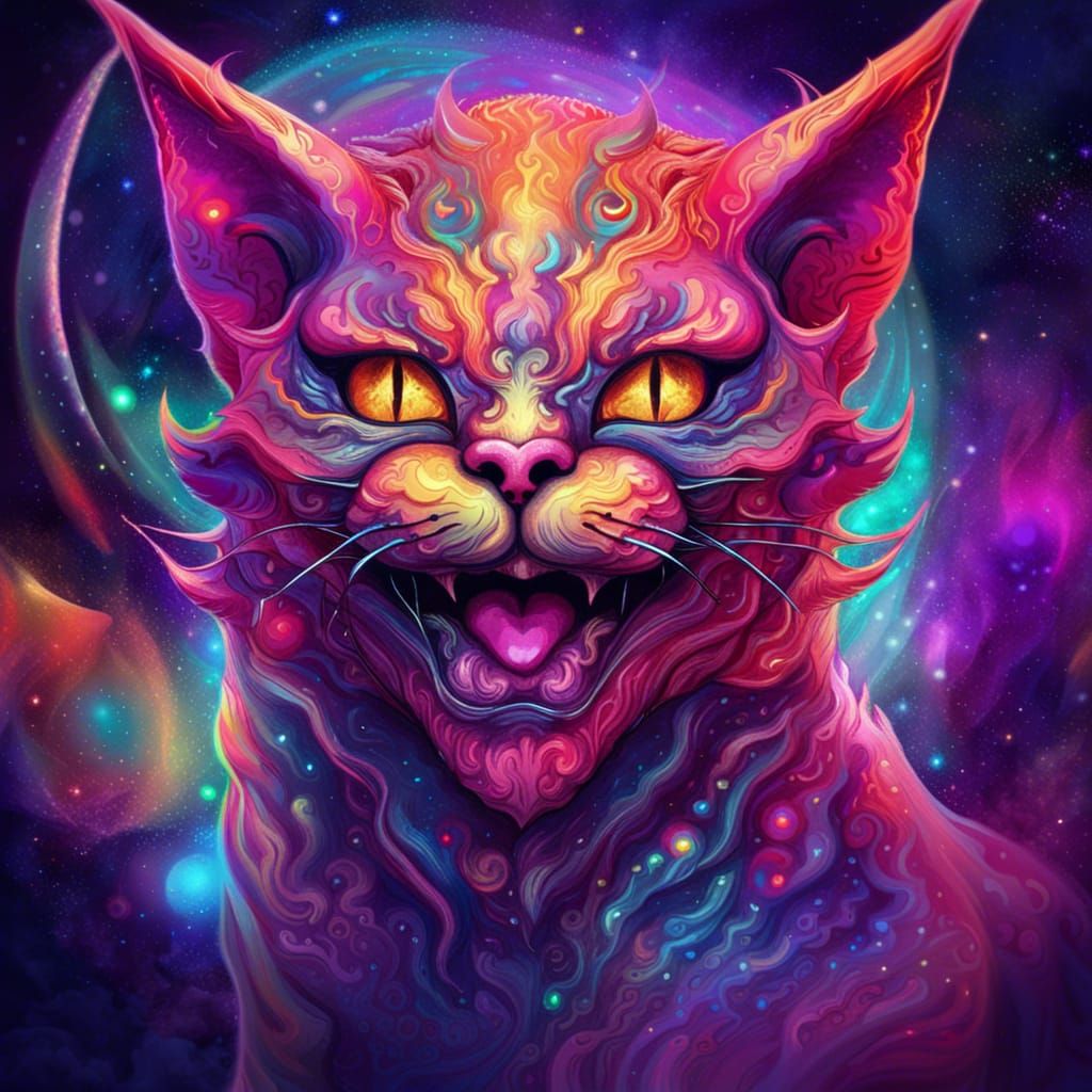 Demonic Cat with Horns in Astral Illustration