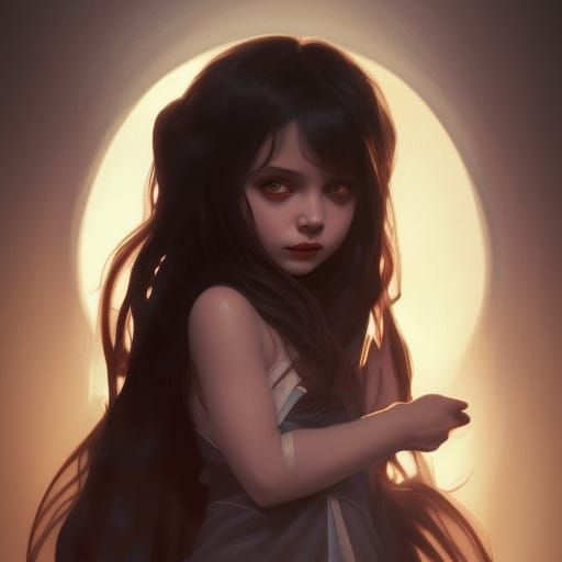 Vampire Girl Portrait in Hyperdetailed Digital Art Style