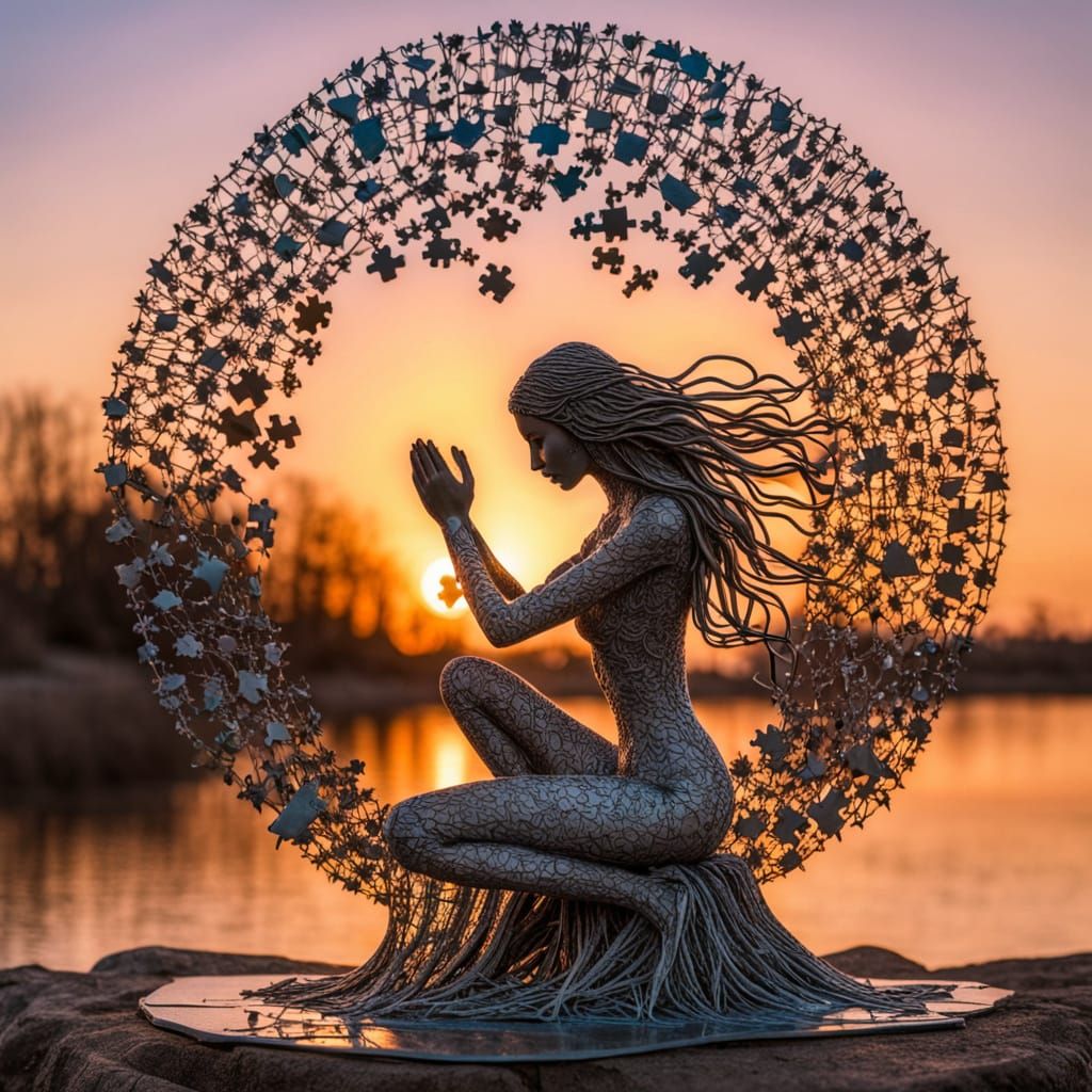 Surreal Sunset Sculpture with Bio Art Elements