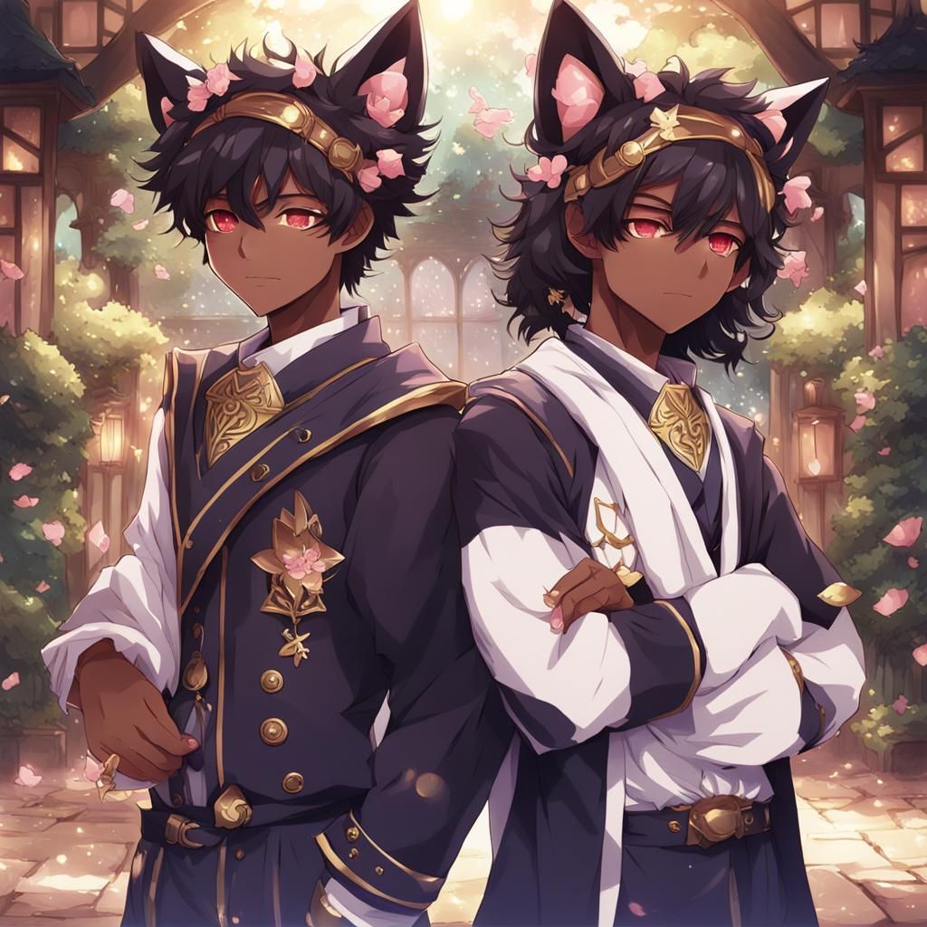 Fantasy Twins with Cat Ears in Anime Style
