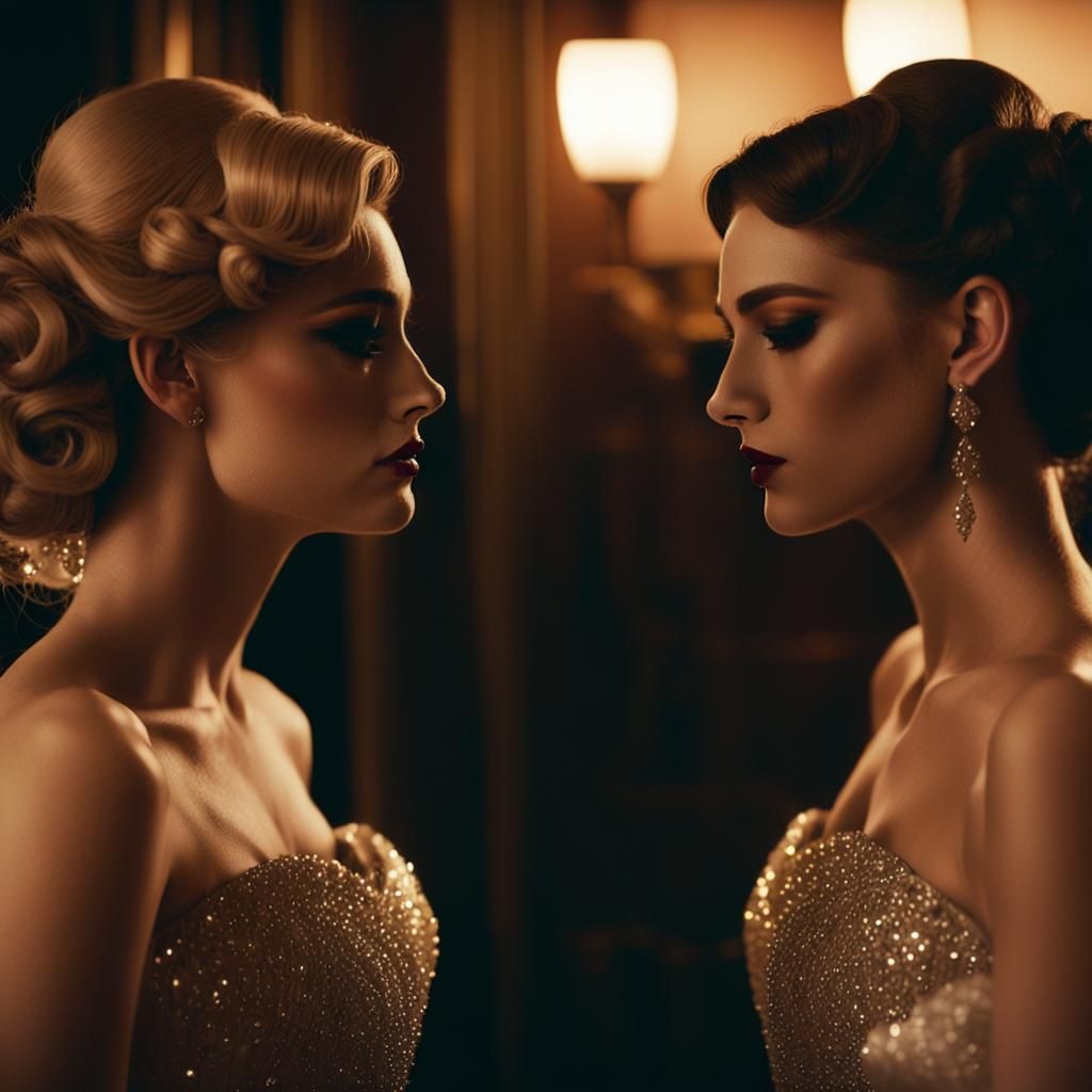 Intimate Film Noir Moment: Two Girls in Ballgown