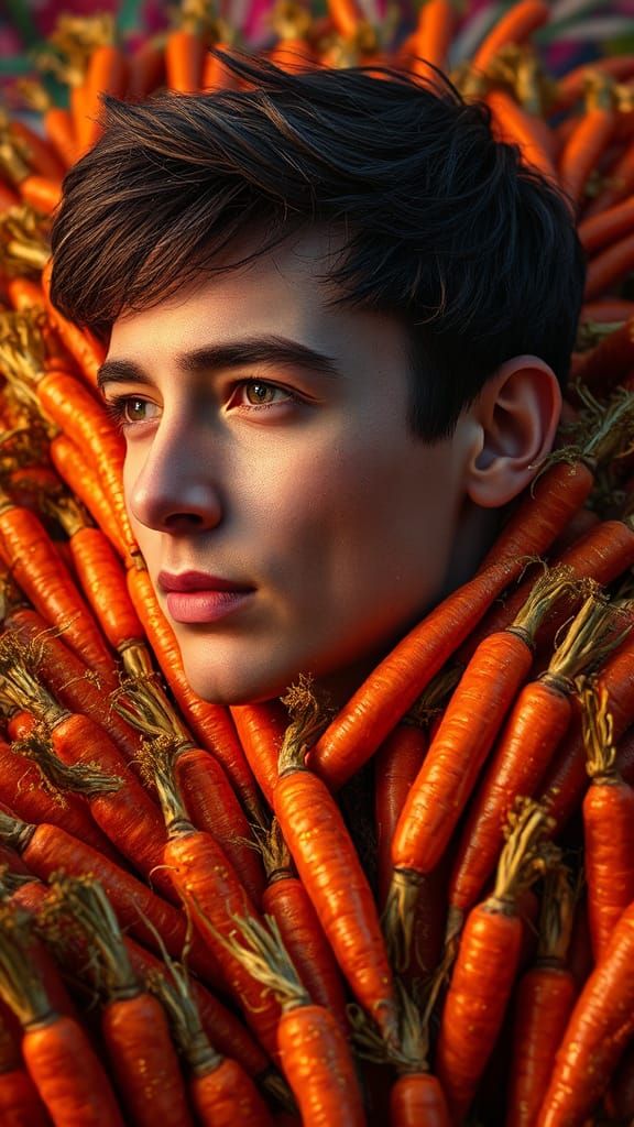 Golden Carrots Portrait in Hyperrealistic Style