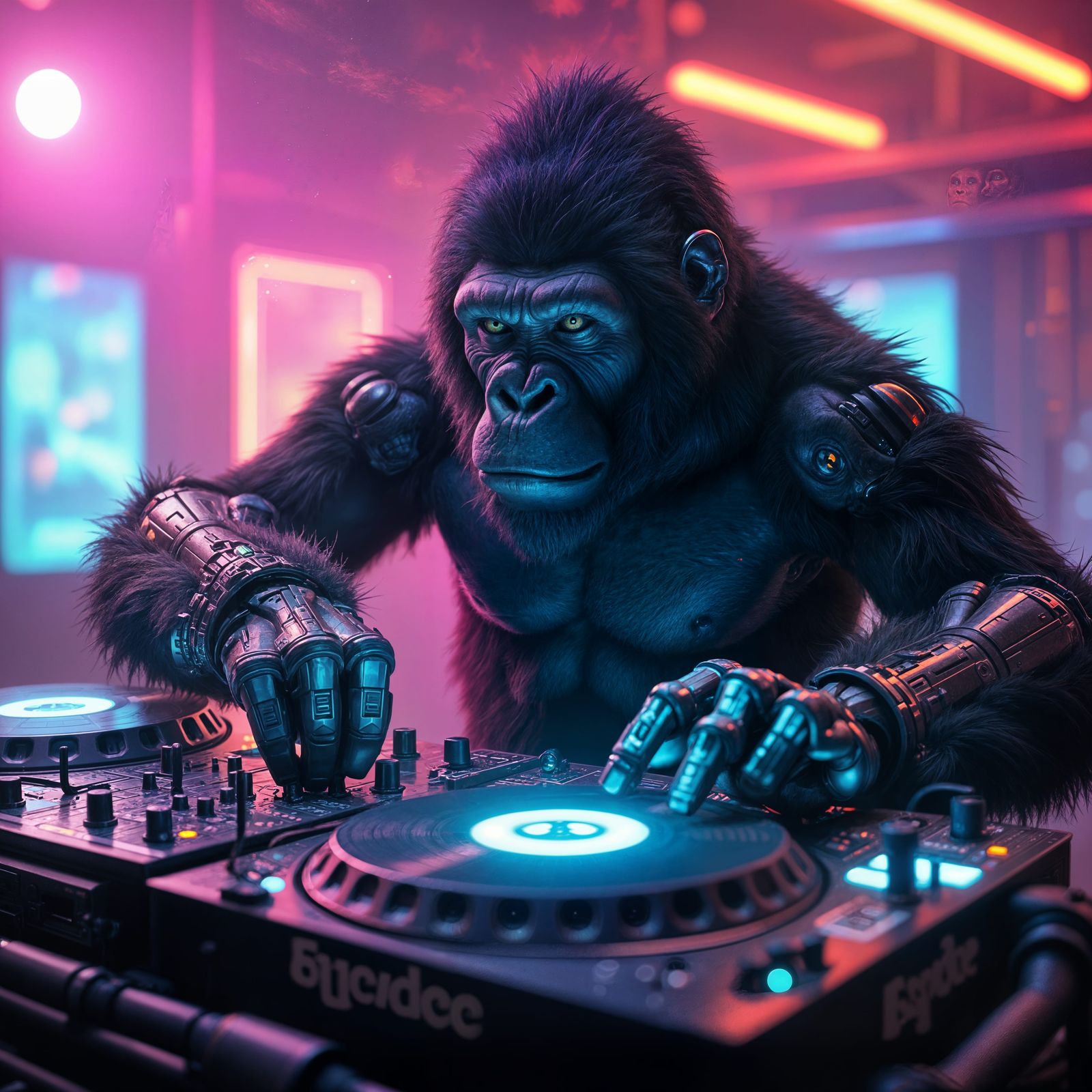 Cybernetic Gorilla DJ in Detailed Digital Painting