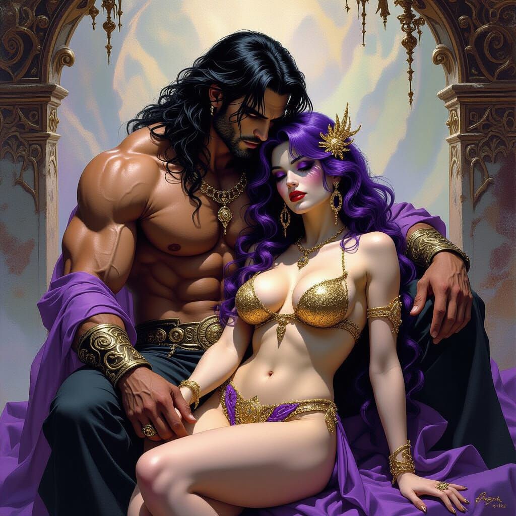 Hades and Medusa in Dark Fantasy Setting