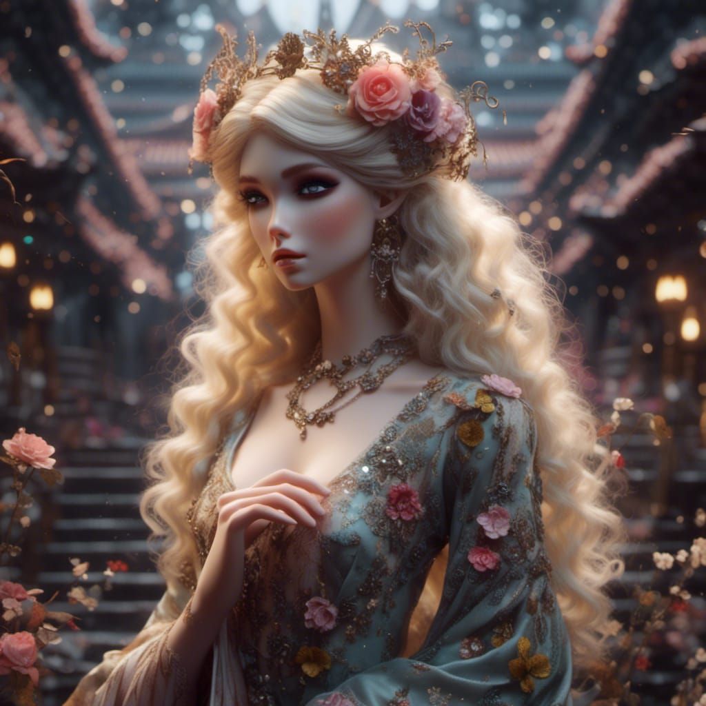 Ethereal Porcelain Doll in Fae Temple