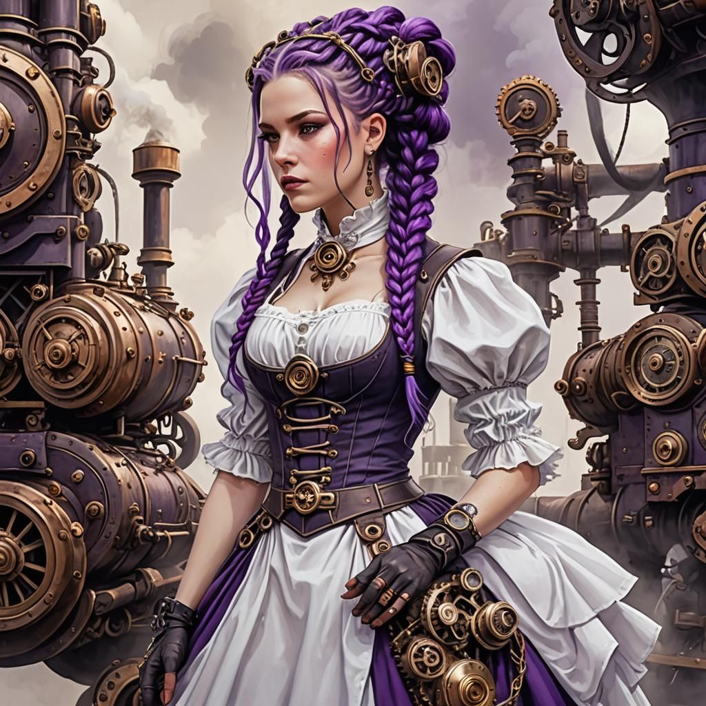 Steampunk Woman with Purple Braids