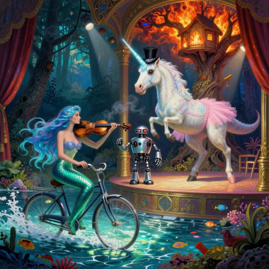 Robot Violinist in Steampunk Opera House