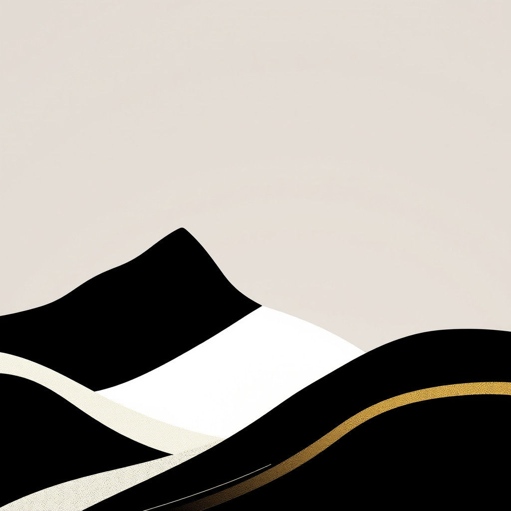 Minimalist Geometric Landscape Art in Black, White, Gold