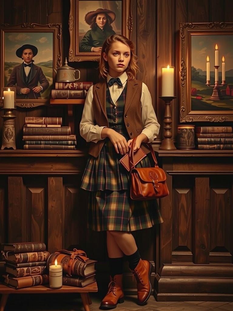 Atmospheric Cinematic Realism: Girl with Books and Candles