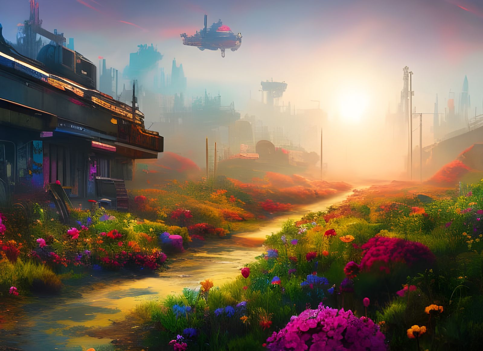 Post-Apocalyptic Flower Wonderland in Atompunk Style
