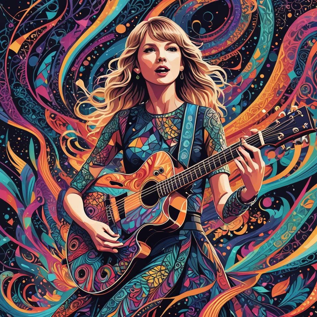 Psychedelic Concert Illustration with Geometric Fractals