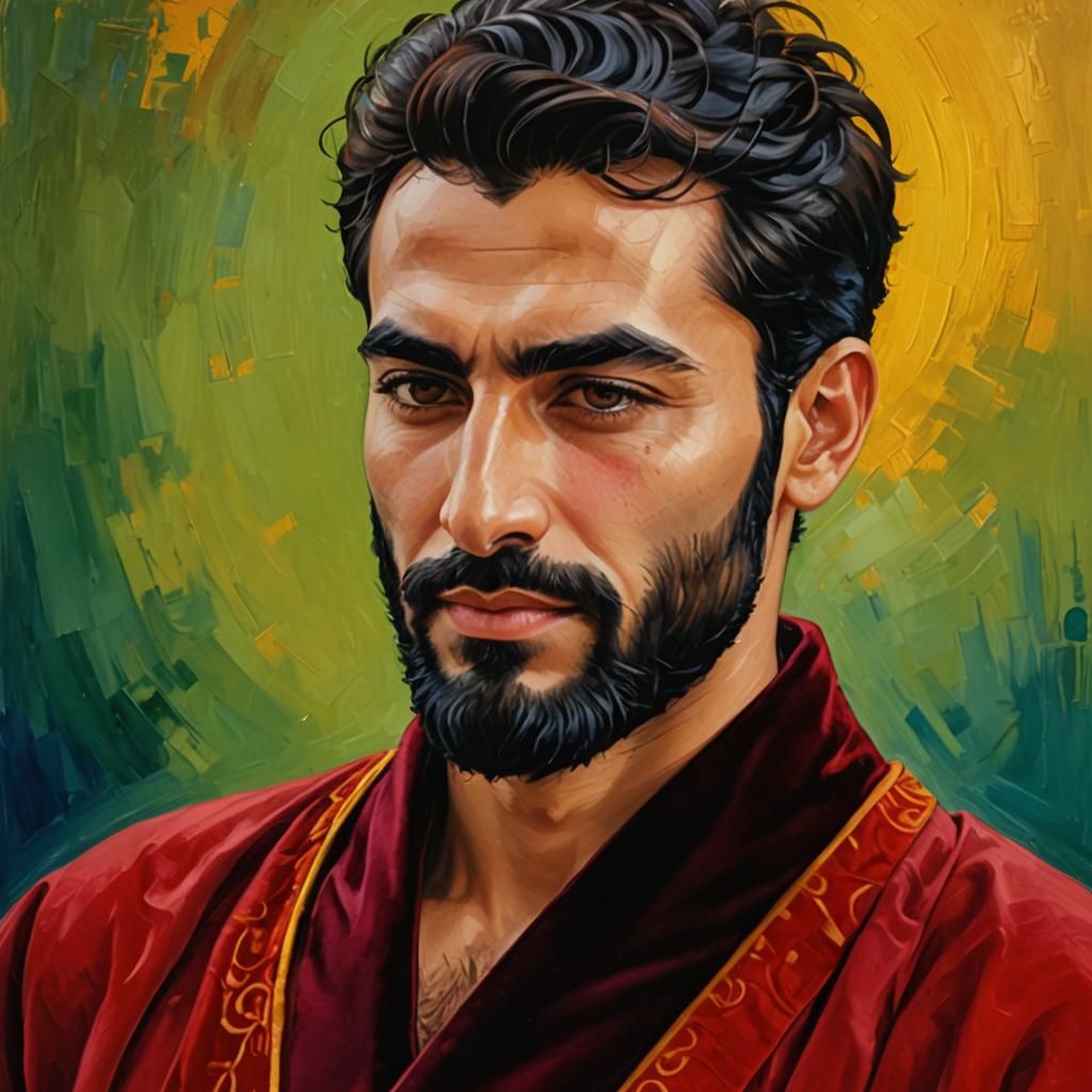 Vibrant Impressionist Portrait of a Man in Red Velvet