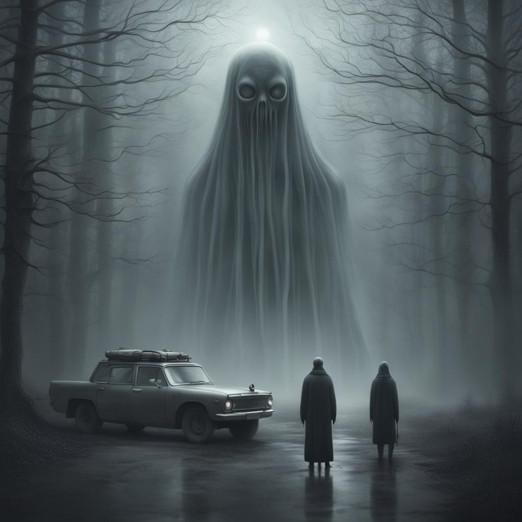 Supernatural Scenes with Ghostly Figures in Dark Fantasy Sty...